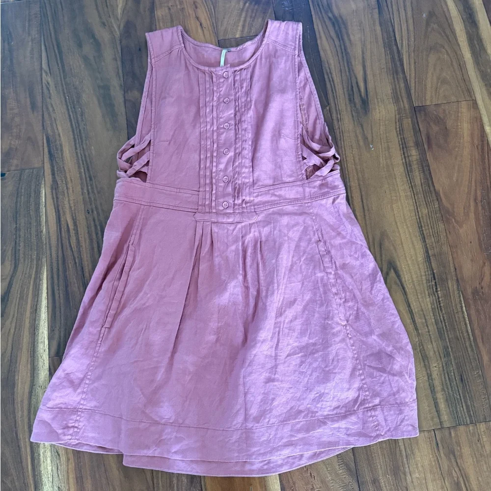 Free People Moonshine Linen Dress Dusty Rose Pink M - Picture 4 of 8